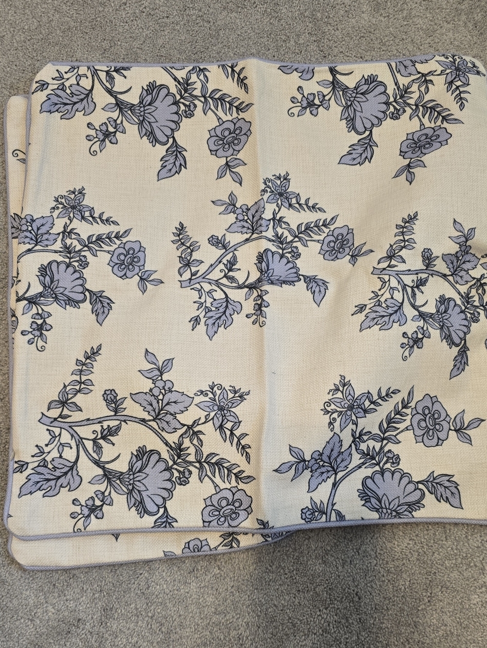 Floral Blue and Cream Decorative Pillow Cover - Brand Unspecified